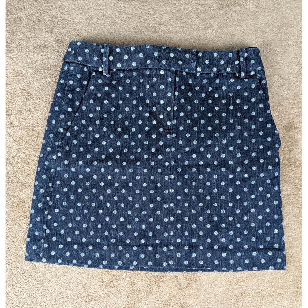 J.Crew Women's Sz 00 Blue Denim Polkadot Mini Skirt Y2K 28"W 16"L EUC